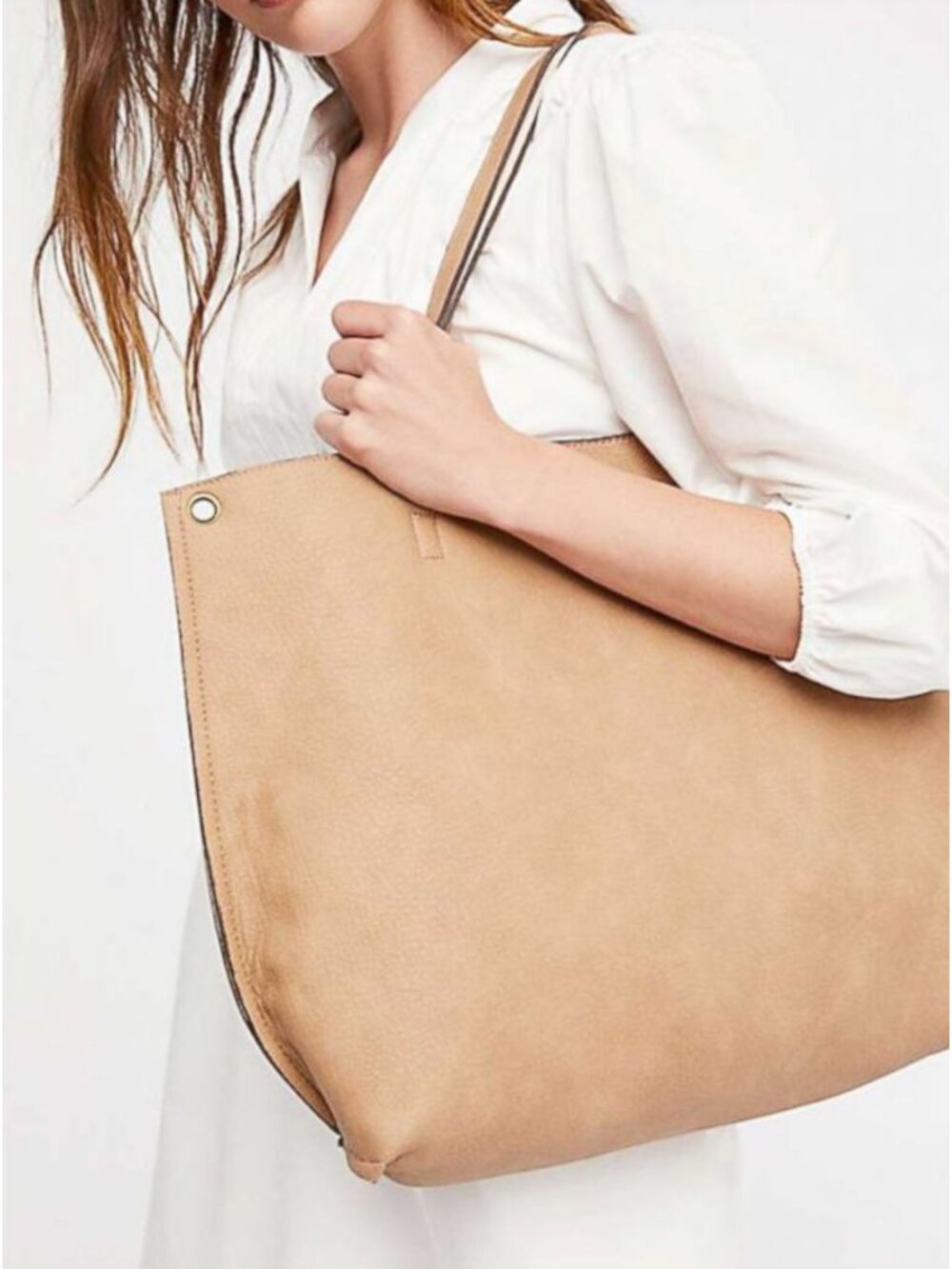 Free People Slouchy Vegan Tote Bag NWT Beige Tan